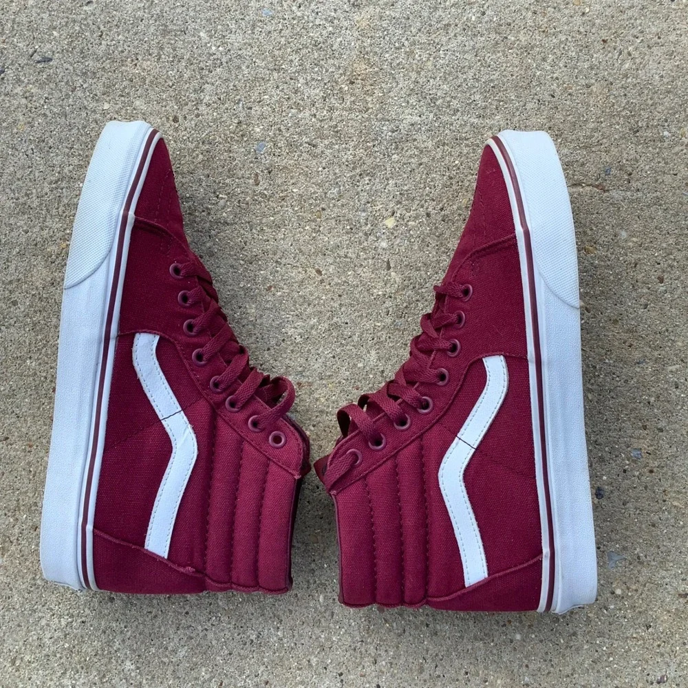 Vans Sk8-Hi Burgundy Maroon Canvas High Top Sneakers Mens 7 Womens 8.5 721356